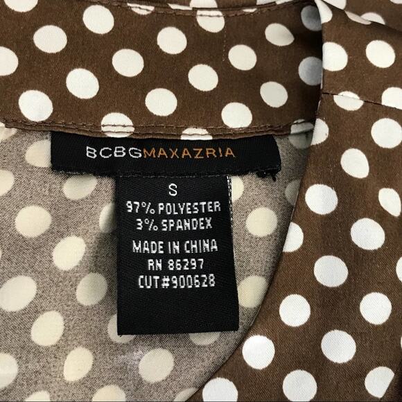 BCBGMaxazria Satin Polka Dot Blouse Brown & Ivory Peep Hole - Picture 4 of 4